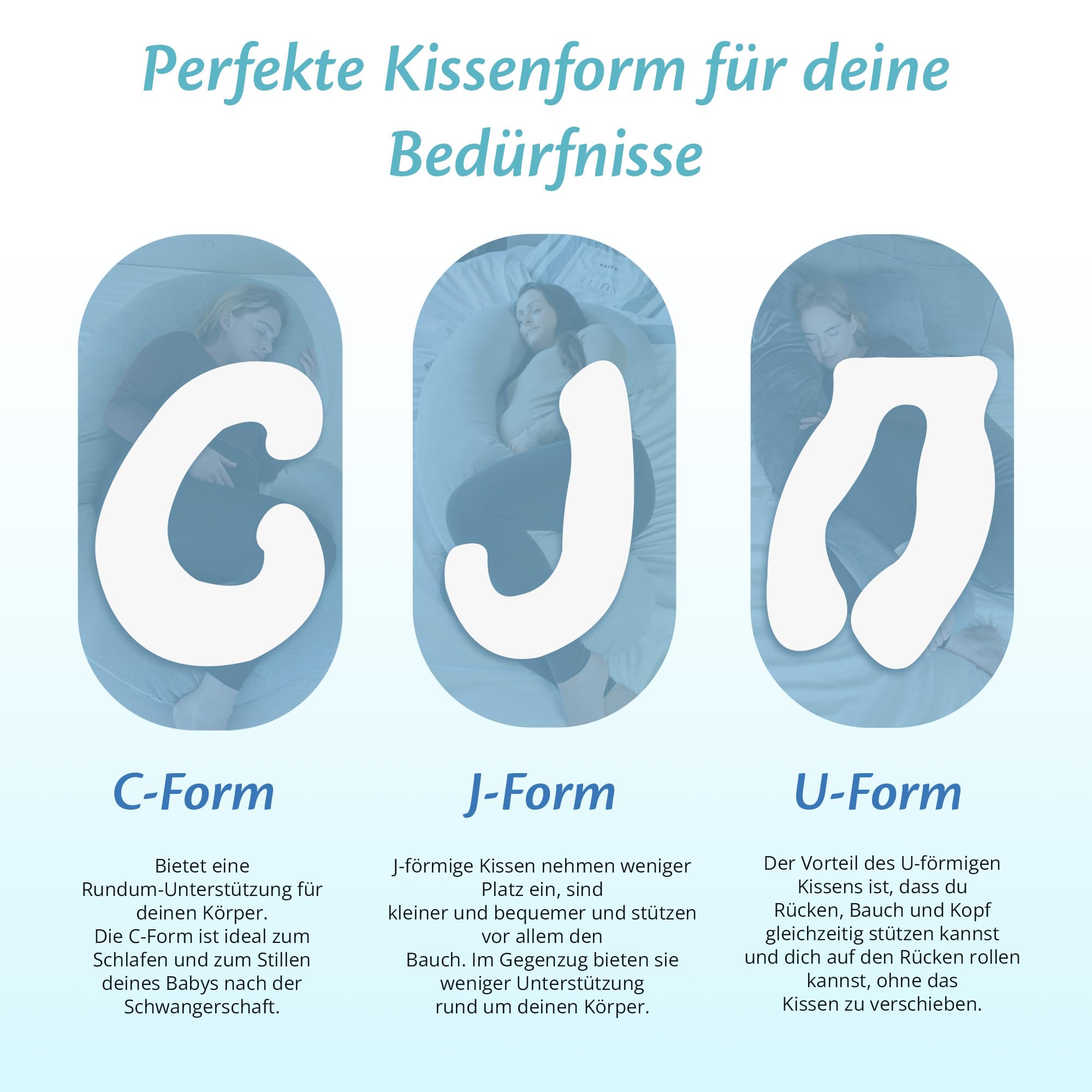 Ella Schwangerschaftskissen, J-förmiges Seitenschläferkissen, U-Kissen, Stillkissen mit waschbarem Baumwollbezug, Ganzkörperkissen & Stützkissen für Frauen, Seitenschläfer - 155 x 80 cm, grau