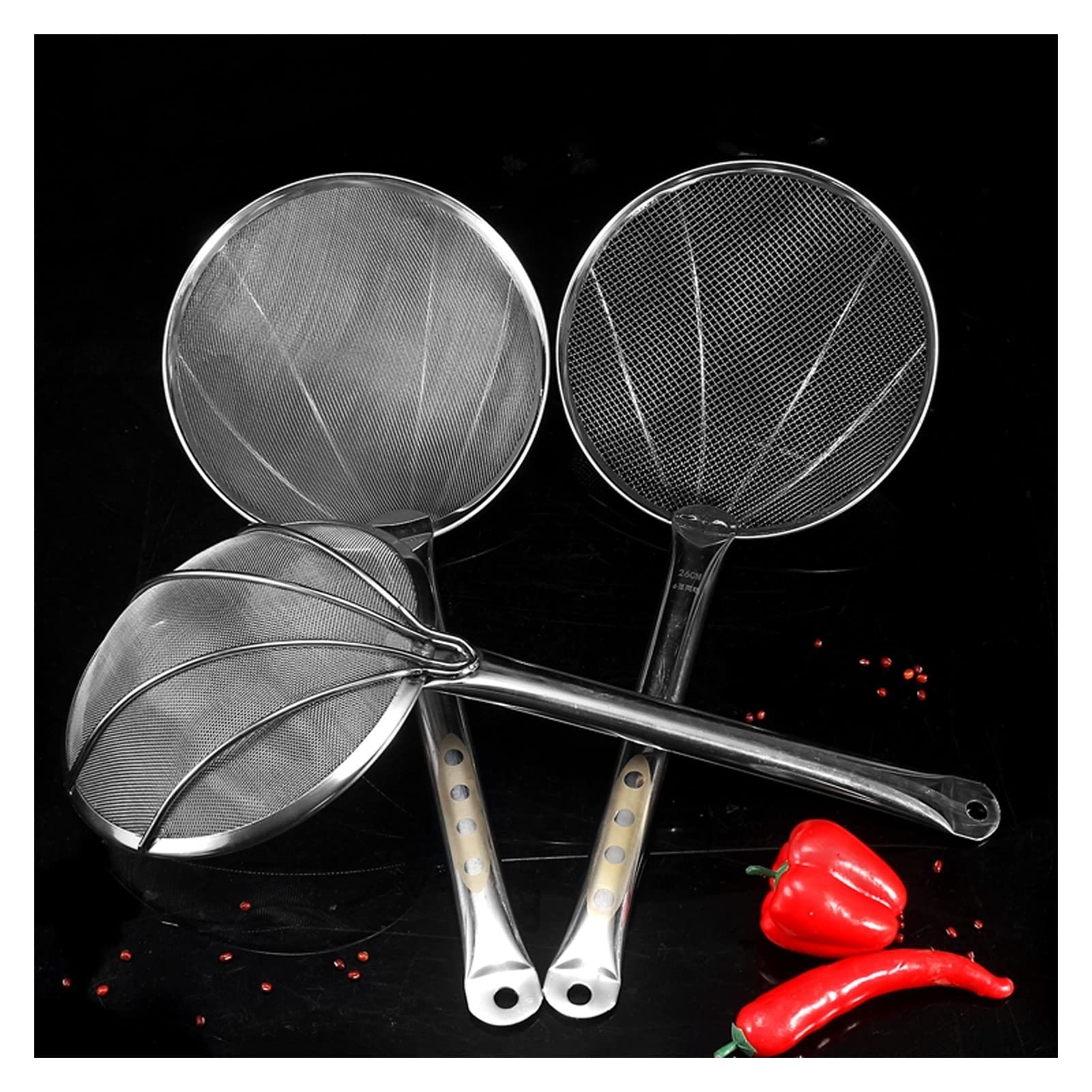 Espumadera de cocina, malla de colador resistente de acero inoxidable, cuchara coladora comercial de 10 pulgadas, cuchara grande for desnatar, ideal for restaurante y hotel