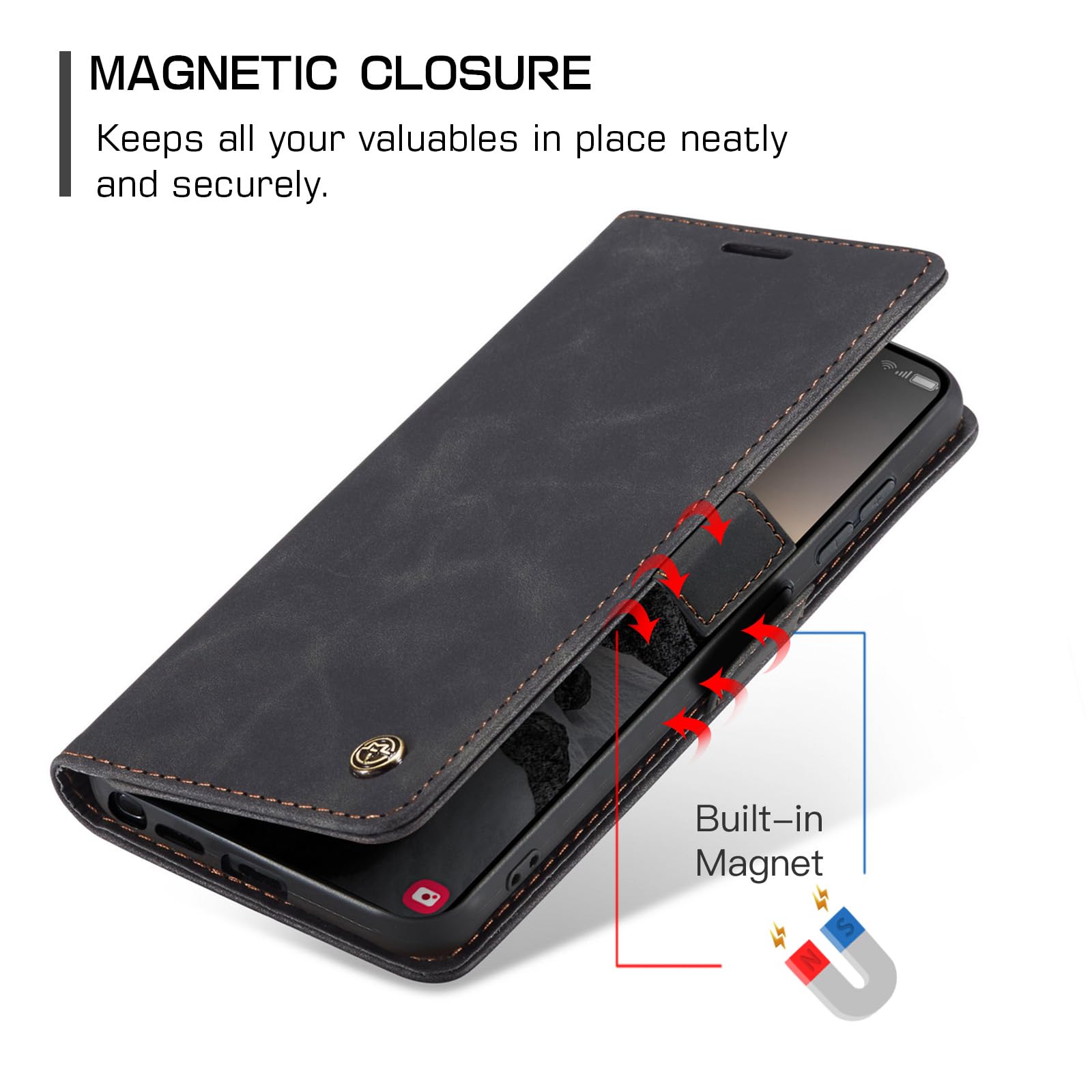 for Samsung Galaxy S26 Ultra Case, Wallet Case Flip Leather with Card Holder Magnetic Closure Shockproof Kickstand Protective Phone Cases Cover for Galaxy S26 Ultra, Black — view 3