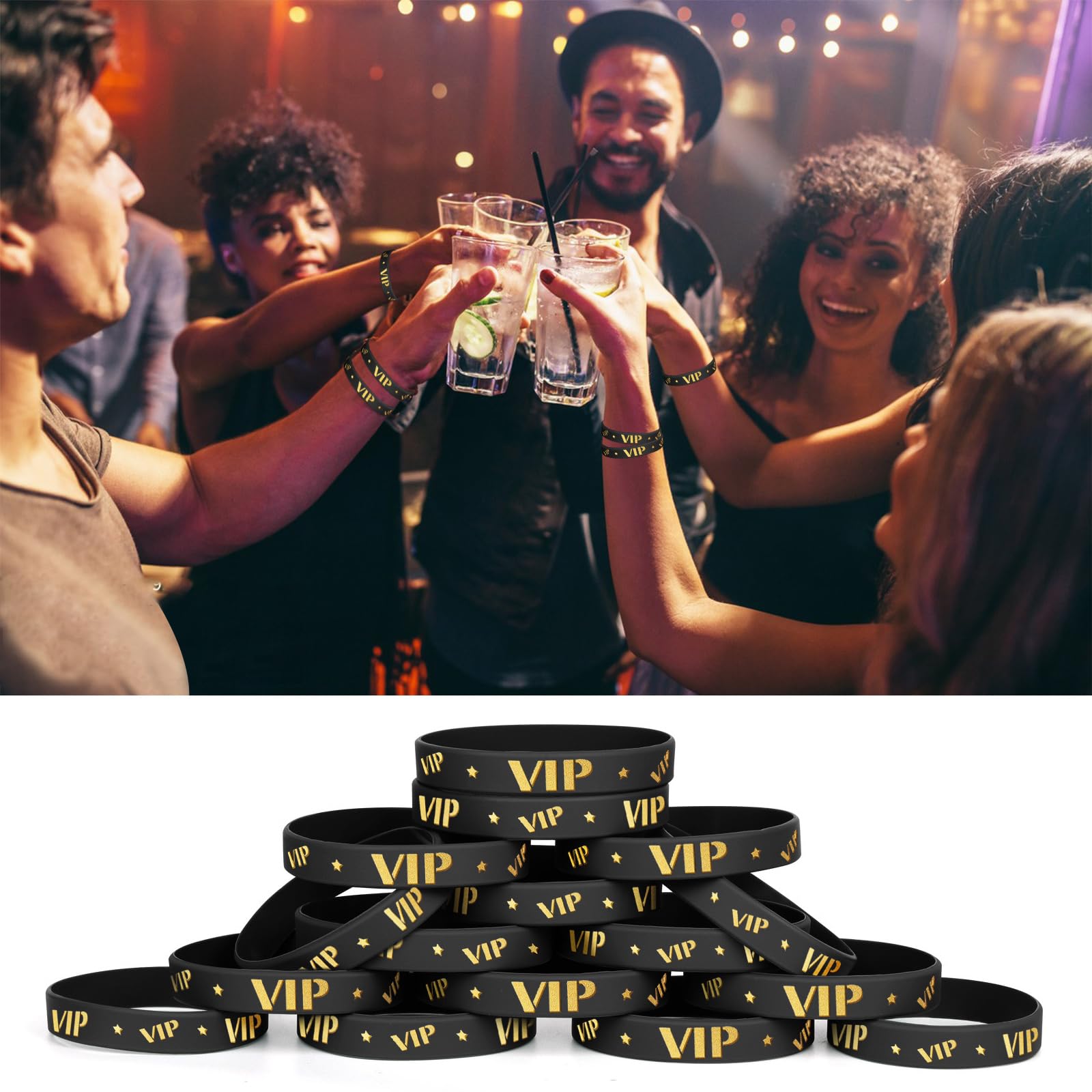 VIP Bracelets en silicone, 100/50/25 Pièces VIP Élastiques en Silicone Bracelets en caoutchouc élastique pour Sport Homme Femme Fête Réunion Rassemblement