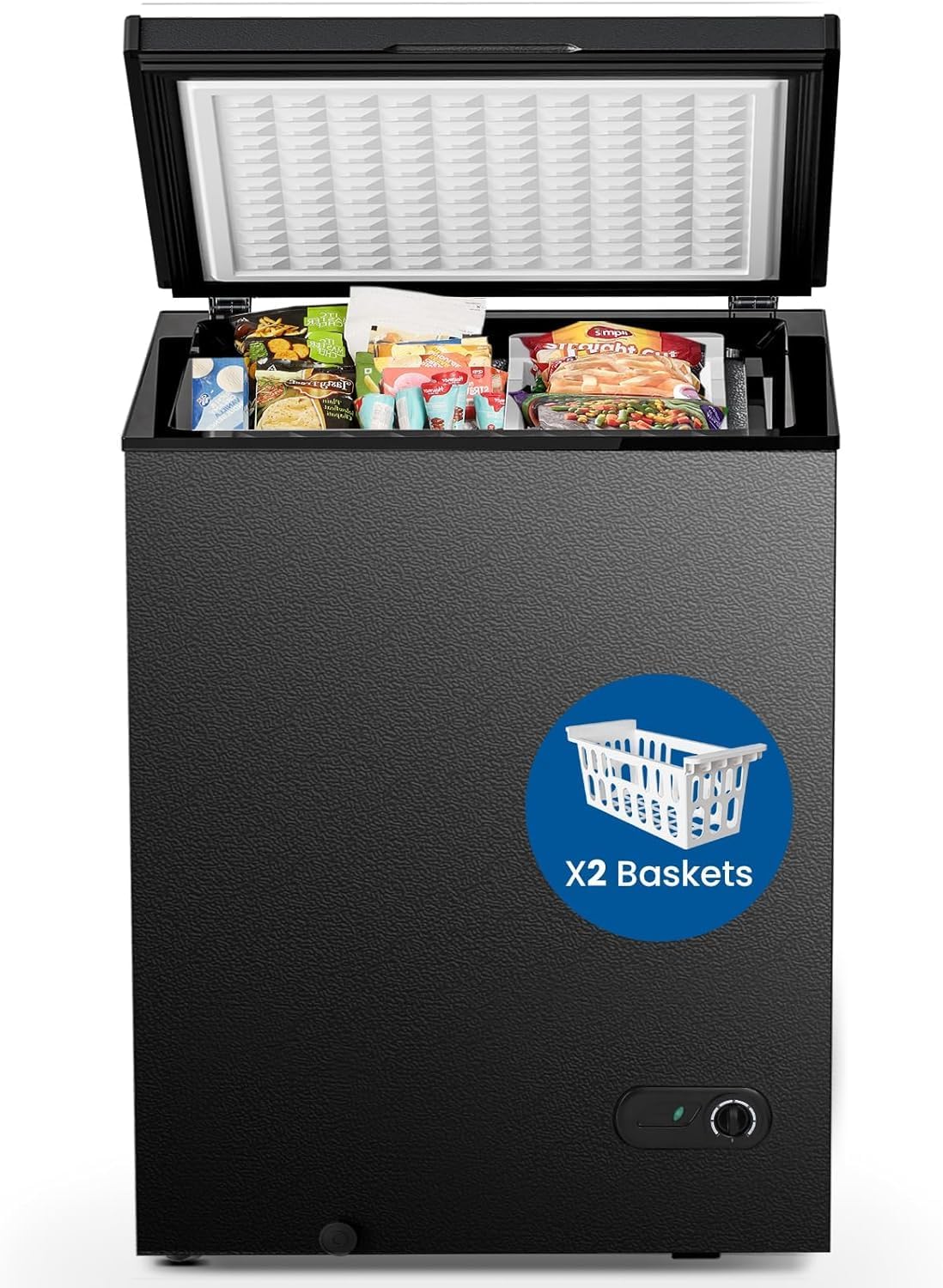 Electactic 3.5 Cu Ft Compact Chest Freezer with 2 Removable Baskets, Adjustable -7.6°F to 6.8°F Temp for Home, Dorm, Garage