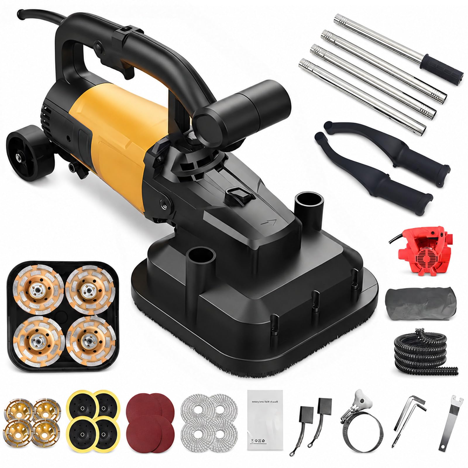vnmudzeo Contractors Concrete Floor Grinder,0-4800 RPM Adjustable,3800W 4-Head Diamond Polisher,for Concrete Cement Marble Terrazzo Tile Kit2