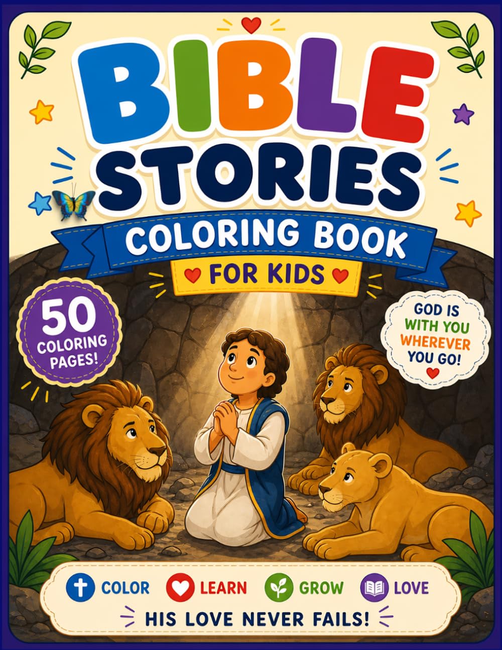 Bible Stories Coloring Book for Kids Ages 3-8: 50 Fun & Easy Christian Coloring Pages