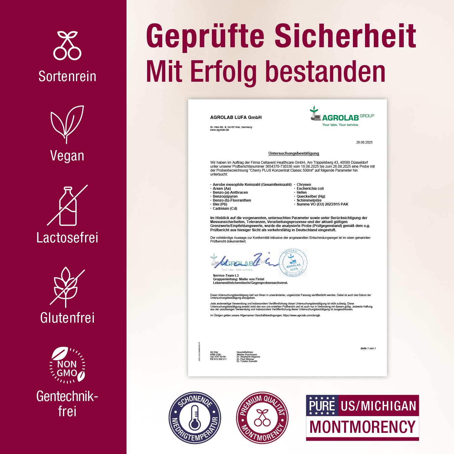 US-Montmorency-Sauerkirsch-Konzentrat – hochkonzentriert – 1.450 Montmorency-Sauerkirschen pro Flasche (500 ml) – Cherry PLUS