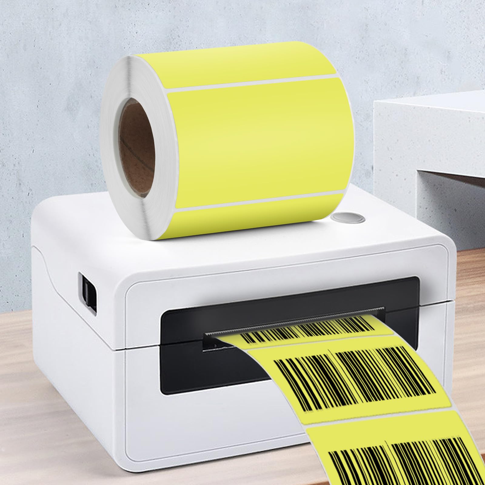 Amarillo Etiqueta Térmica Autoadhesiva 76 x 50 mm Rollo Imprimible Rectangular Pegatina Térmica Impermeable para Oficina DIY Diseño Código de Envío 500 Pieza