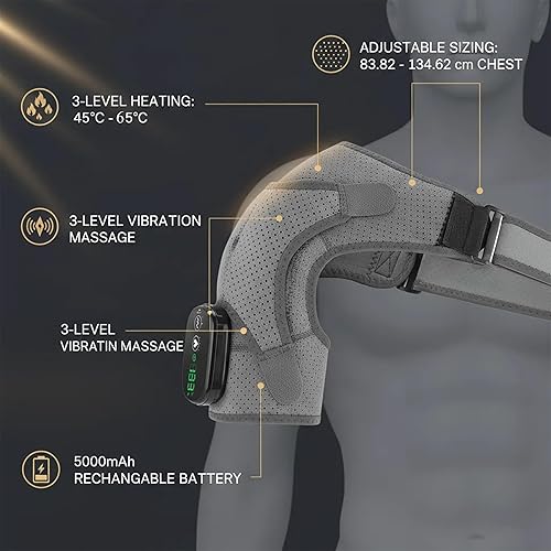 Miniatura 4 de Envoltura de hombro térmica inalámbrica con vibración, alivio del dolor para hombros, cuello y hombros congelados, alivia la fatiga, promueve un