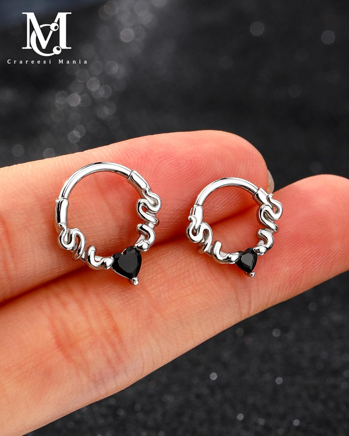 CM Crareesi Mania Septum Rings Snake Septum Piercing Jewelry 316L Stainless Steel Septum Clicker 16G Heart CZ Septum Nose Rings Daith Piercing Jewelry - Image 4