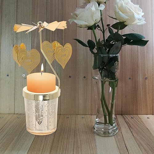 Miniatura 8 de HOMSFOU Candelabro giratorio caliente Portavelas giratorio dorado Portavelas Mesa de comedor Candelabros Luz de té Portavelas Girar Portavelas