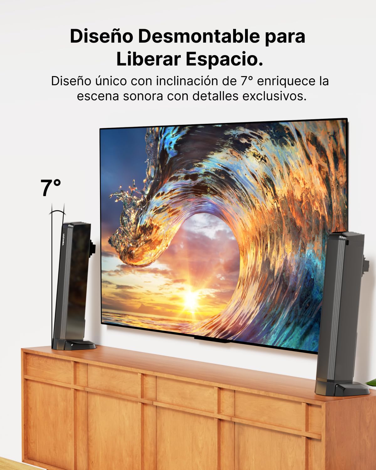 ULTIMEA 4.1ch Barra de Sonido TV Dolby Atmos, 2 en 1 Soundbar Bluetooth 5.3 con Subwoofer, Potencia 280W, 3 Modos EQ Barras de Sonido para TV, Aumento Graves, HDMI in/eARC, Serie Apollo S60