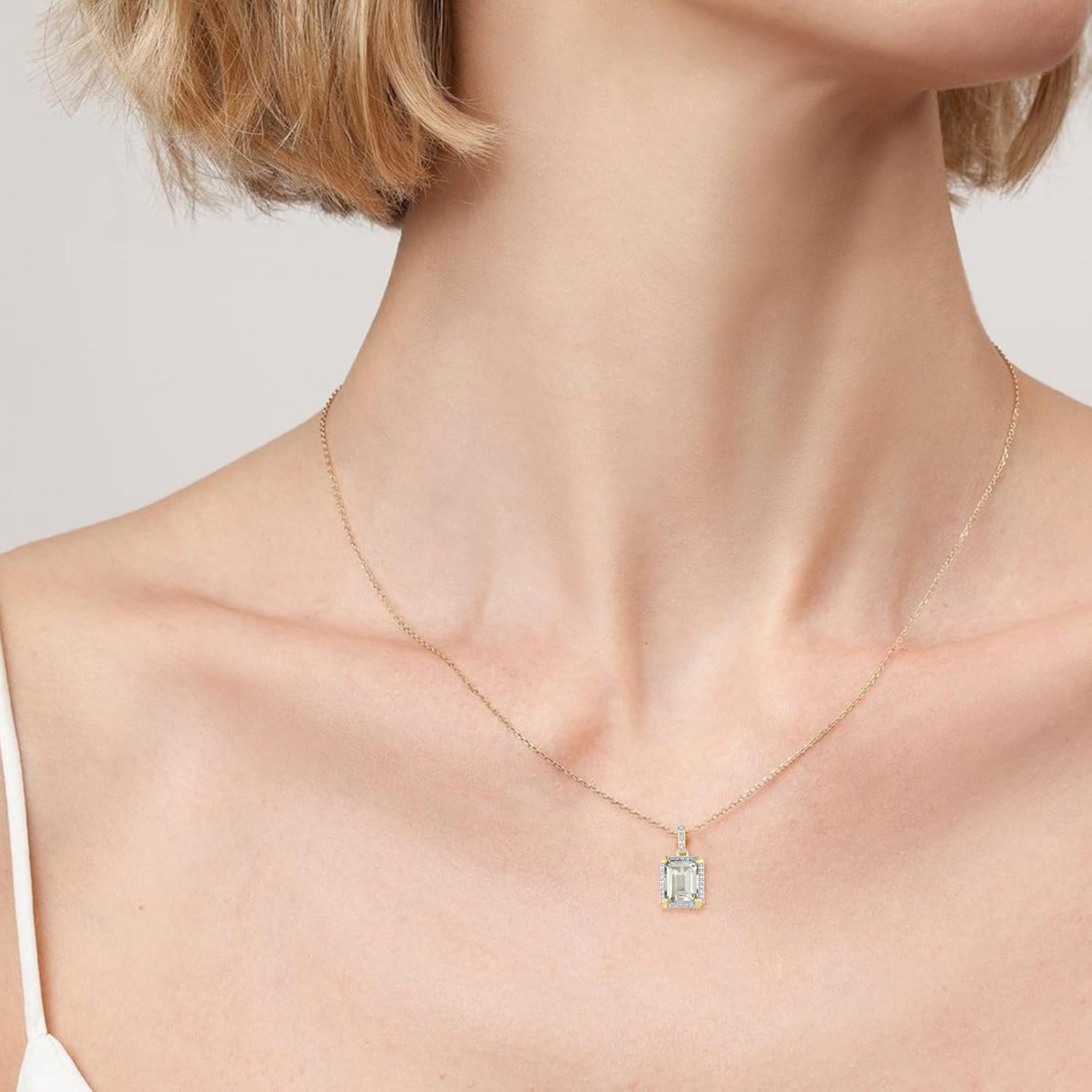 Santuzza 10K Solid Gold Rectangle Shape Gemstone Genuine Diamond Pendant Without Chain for Women