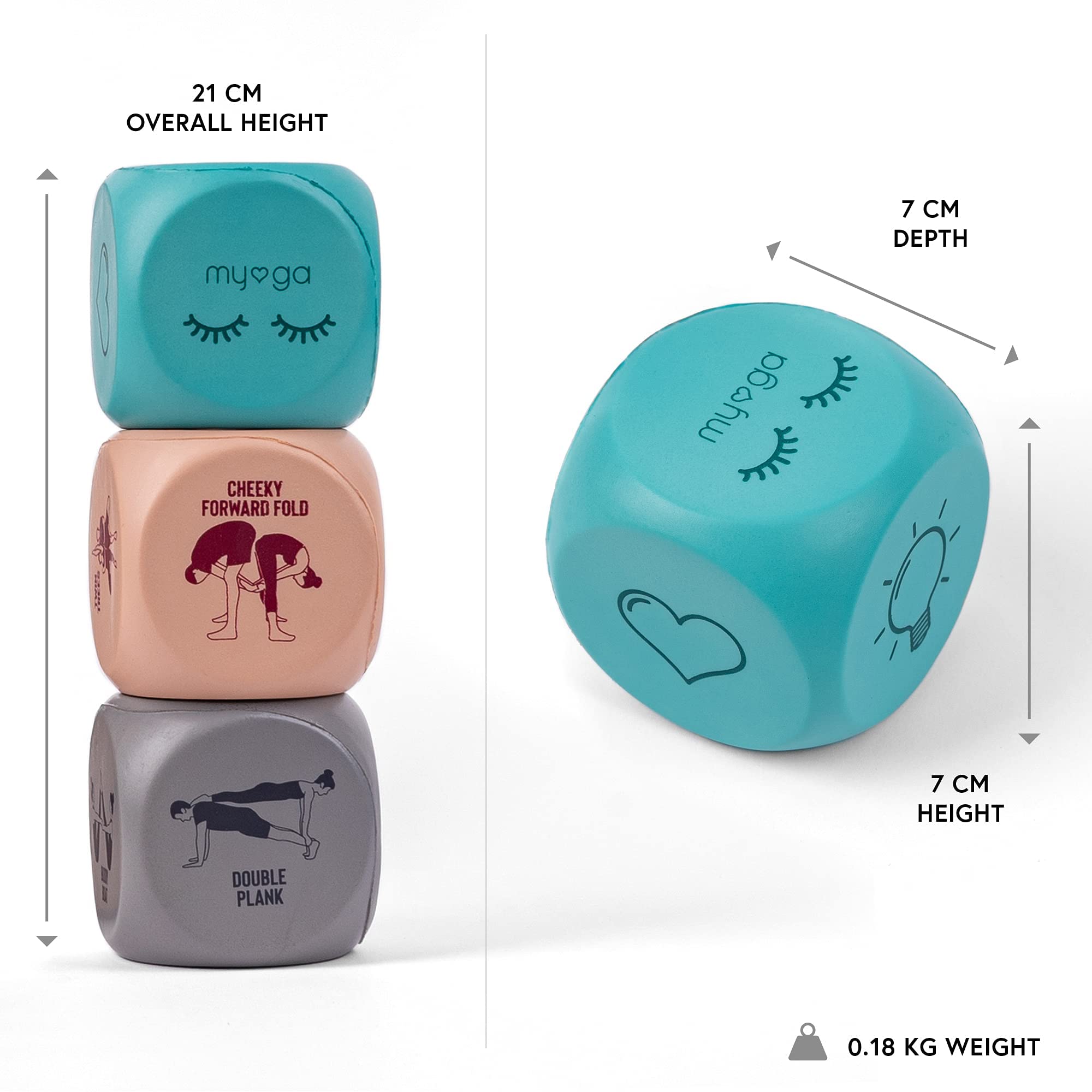 Myga Dadi Yoga - Set di 3 Dadi con Posizioni e Azioni Yoga Partner per Esercizio, Fitness e Allenamento Completo del Corpo (Adulti)(7x7x7 Centimetri)(Dadi Yoga Duo)