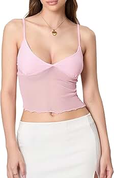 Women Cami Tank Tops Y2k Spaghetti Strap V Neck Lace Vest Tops See
