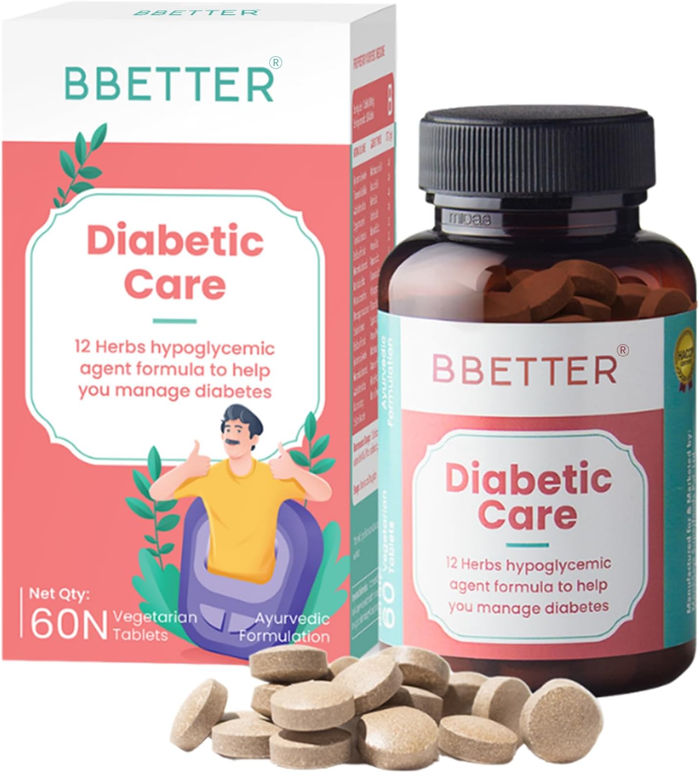 BBETTER Diabetic Care - Lab Tested Ayurvedic Medicine With Karela Jamun Gurmur Saptaranga And More To Manage Diabetes and Blood Glucose Level 60 Veg Capsules
