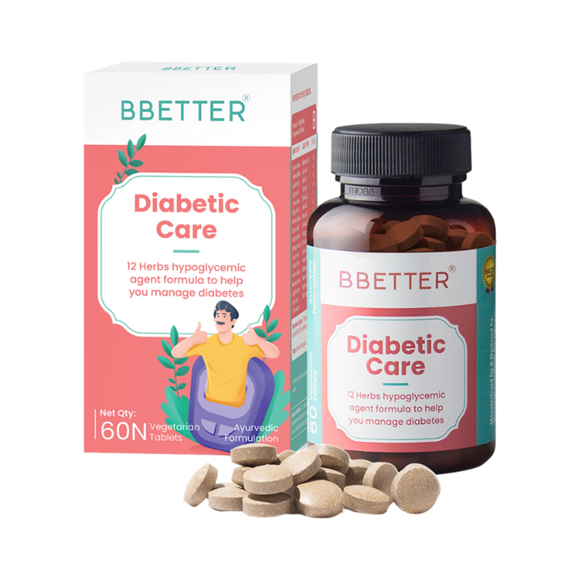 BBETTER Diabetic Care - Lab Tested Ayurvedic Medicine With Karela Jamun Gurmur Saptaranga And More To Manage Diabetes and Blood Glucose Level 60 Veg Capsules