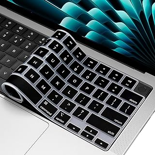 Silicone Keyboard Cover Skin for MacBook Air 15.3" 13.6 inches A2941 A2681 M2 Chip Released in Jun. 2023 US Layout Ultra Thin Non-Slip Protector Accessories (Black)
