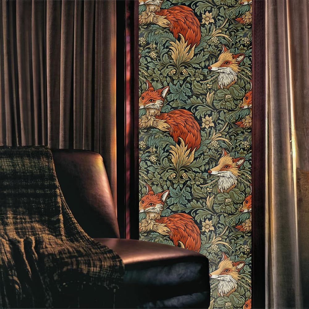 16“x118 Boho Antique Fox Herbs Double Side Window Films Decorative Window Privacy Tinting Film Self-Adhesive Static Glass Window Clings Stickers for Living Room Bathroom Glass Windows Decor
