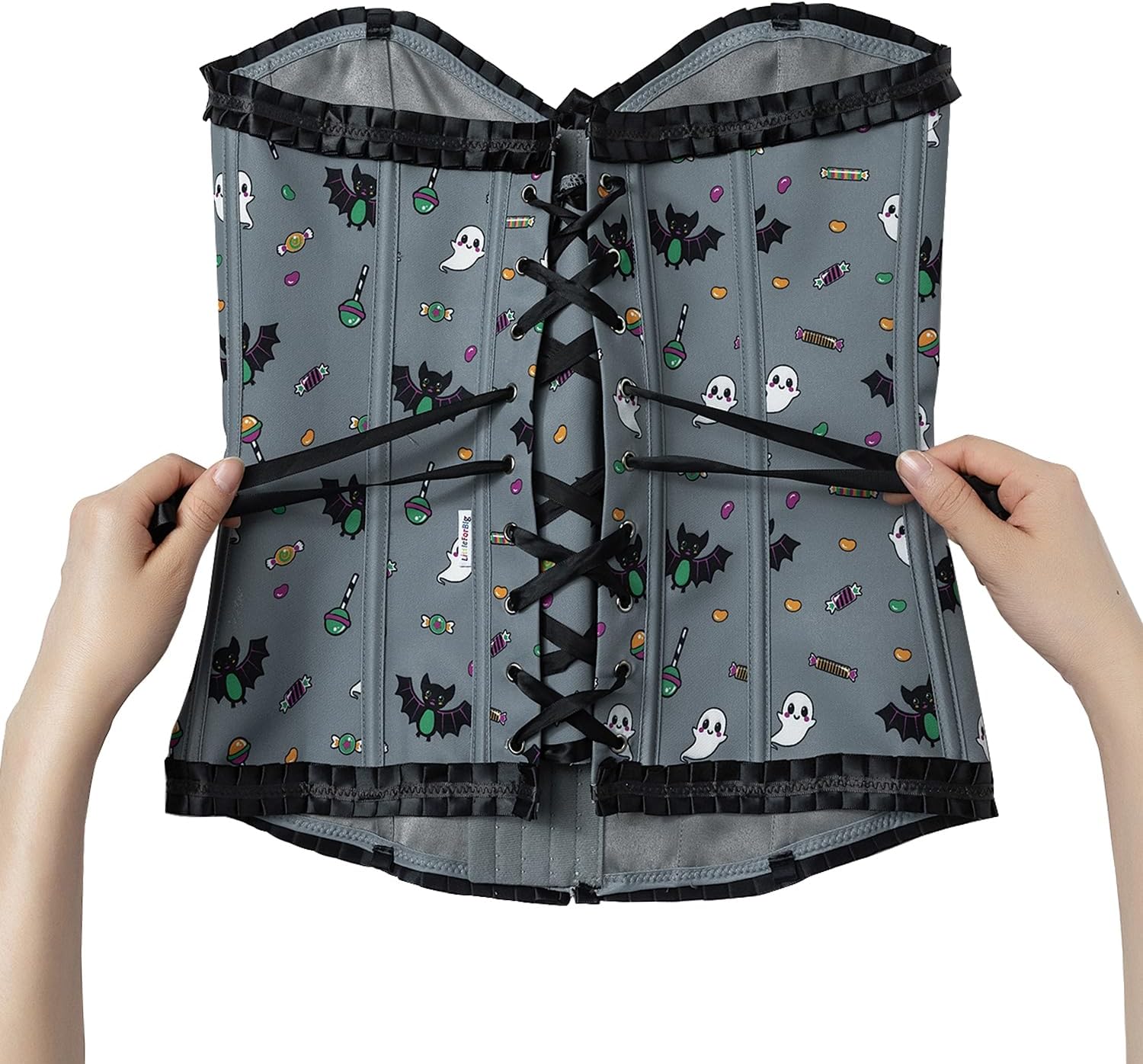 Littleforbig Women's Lace Up Boned Overbust Corset Bustier Bodyshaper Top - Sugar Bat Pattern - Image 6