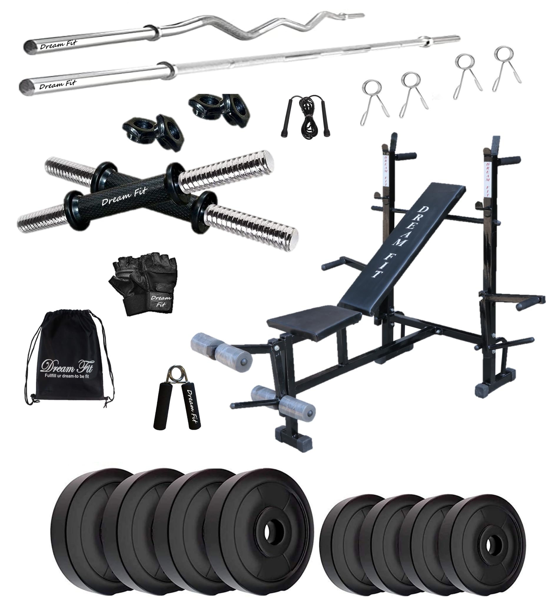 DREAM FIT PVC Home Gym Set - 30 Kg with 8in1 Gym Bench, 3 ft Curling Rod, 5 ft Straight Rod, 1 Pair Dumbbell rods and Gym Accessories (30kg) (B0CRM34XJQ) Amazon Price History, Amazon Price Tracker