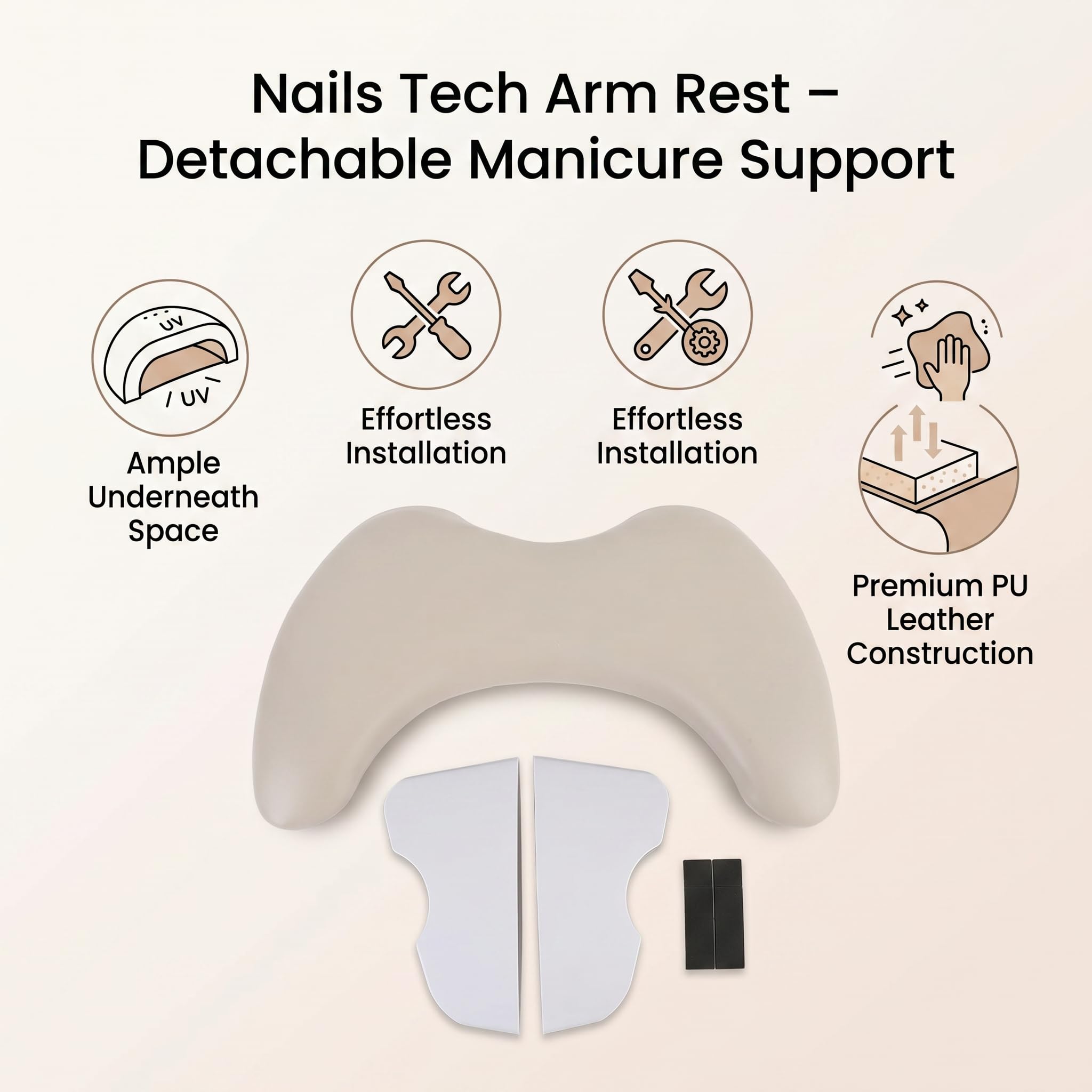 Alomejor Reposabrazos de Cuero PU para Uñas, Almohadilla de Mano para Manicura en Forma de U, Reposabrazos Cómodo para Tecnología de Uñas (Beige)