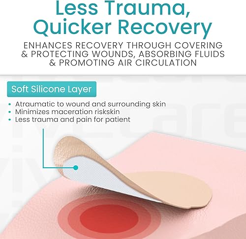 Miniatura 8 de ViveCare - Apósito de espuma de silicona sacra de 7 x 7 pulgadas con adhesivo en el borde, vendaje de espuma para heridas de cama, almohadilla sacra