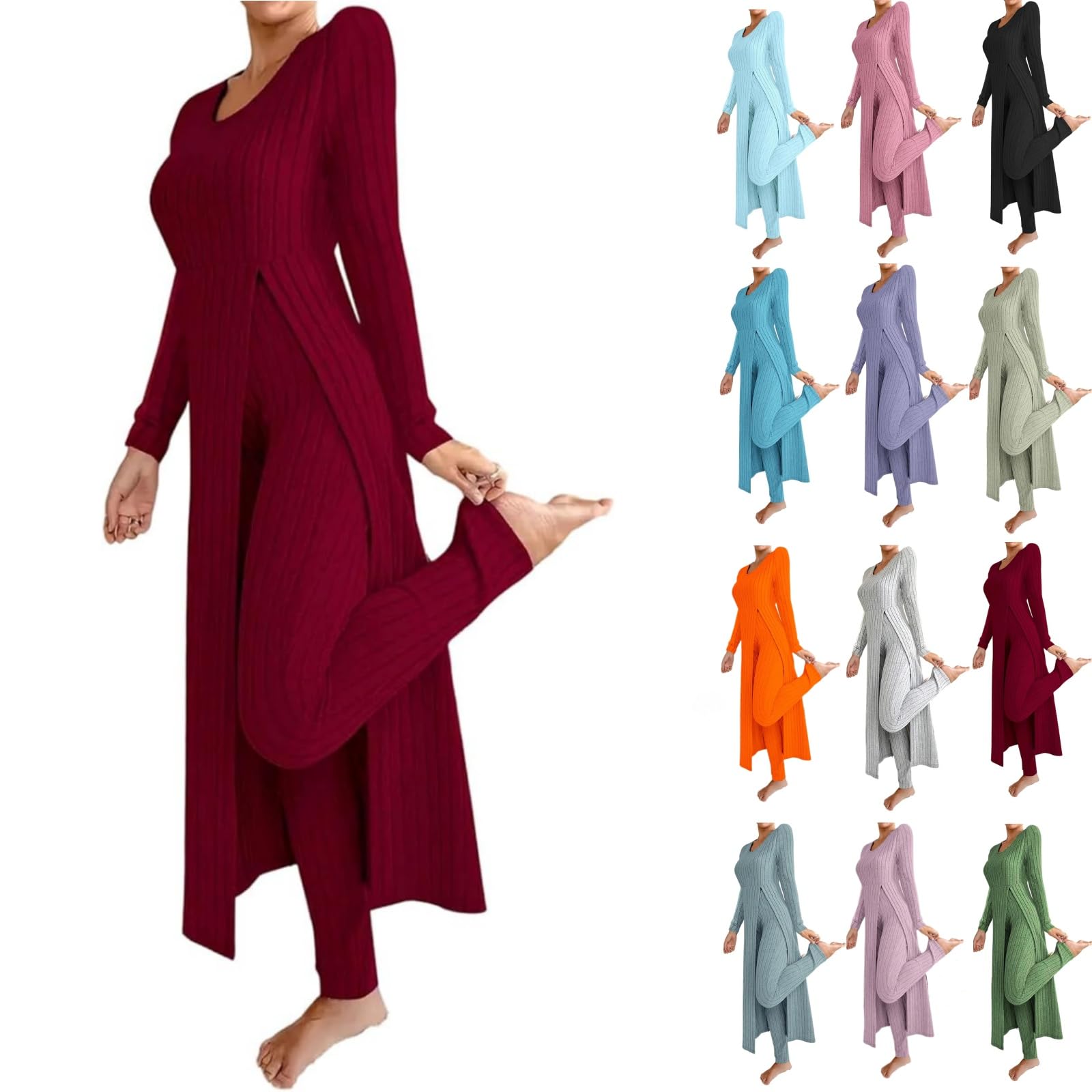 Completo da donna in maglia a coste 2 pezzi