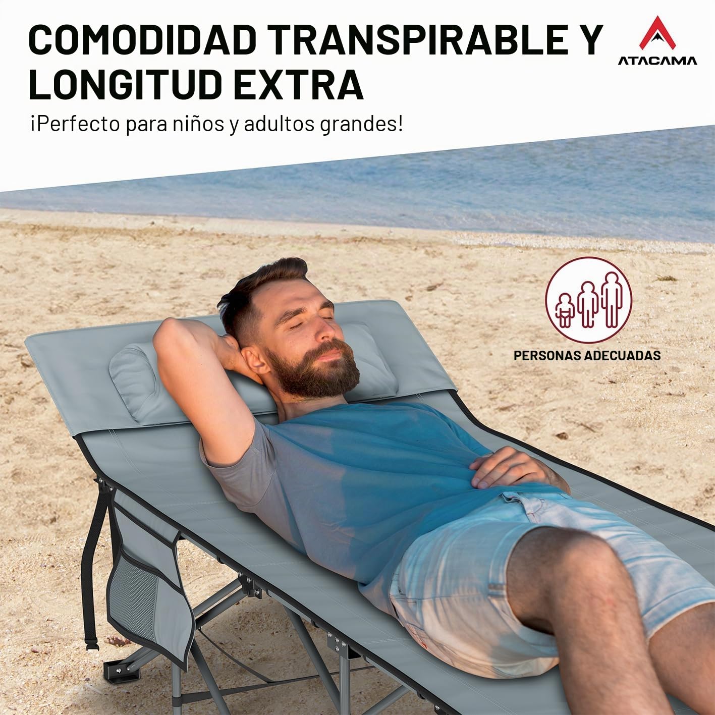 Atacama Cama Plegable Camping Cama Camping Ultraligera - catre Camping Plegable Ideal para Aventuras al Aire Libre y como Tumbona - Cama portátil XXL cómoda, camastro