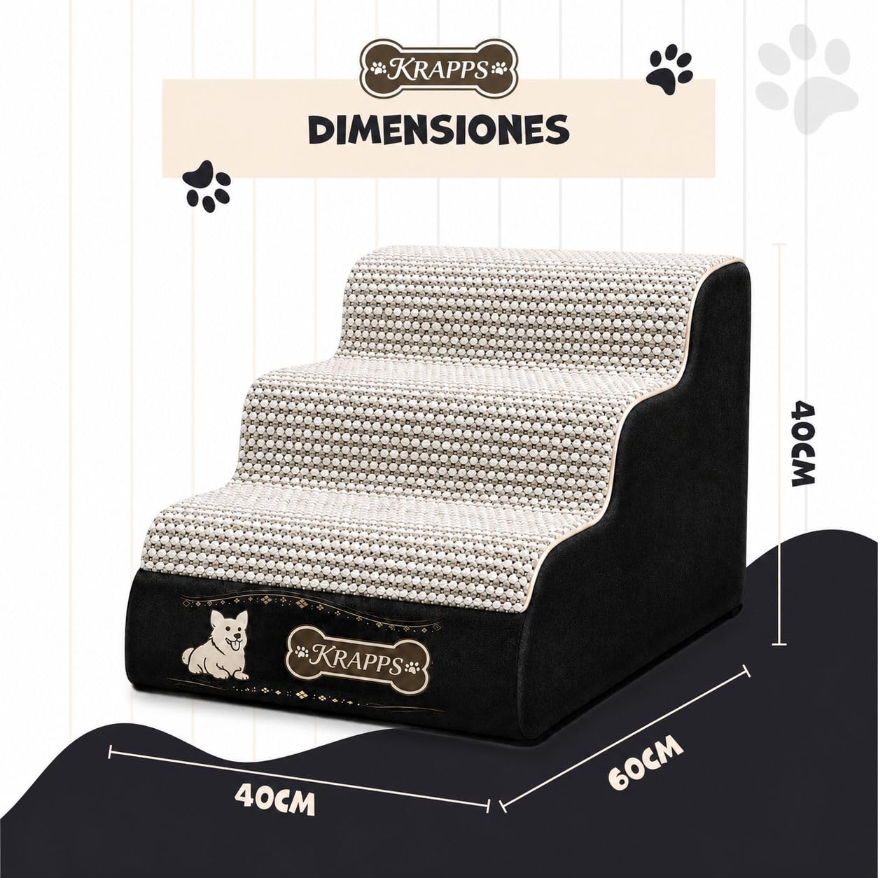 Escalera para Perros Pequeños o Mayores con 2 Fundas Impermeables y 1 Cepillo para Pelos - Rampa para Perros, Escalera Perro, Rampa Perro, Dog Ramp, Escaleras para Camas, Escada para Caes