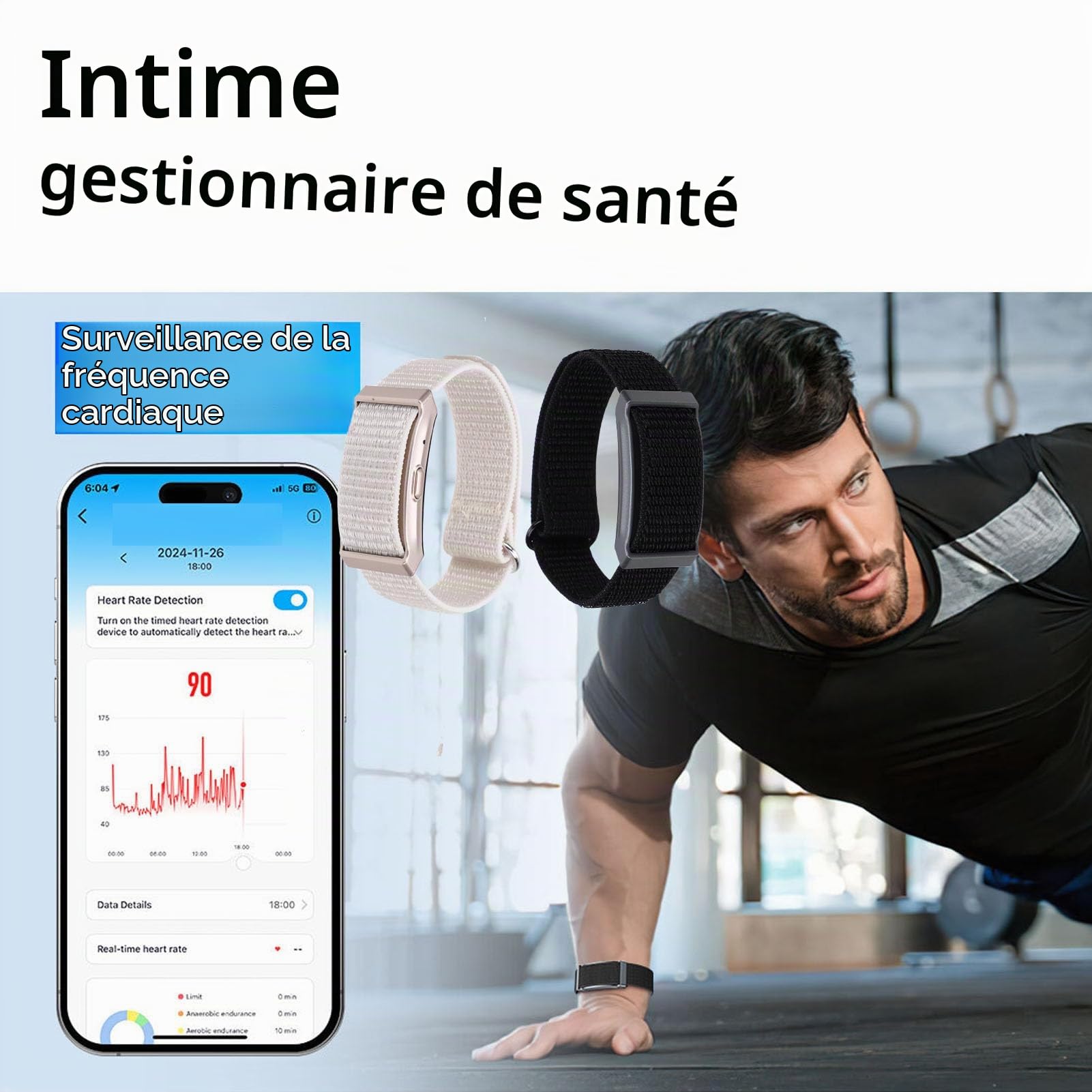 Sxhlseller Smart Bracelet Fitness Tracker avec Surveillance du Sommeil, Fréquence Cardiaque, Température, Bracelet de santé en Nylon Imperméable 1ATM pour Hommes Femmes, Longue Durée de Vie (Black)