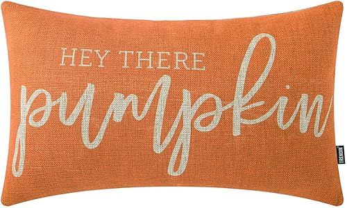 TRENDIN PL934TR - Funda de almohada de calabaza de otoño de 12 x 20 pulgadas, diseño de calabaza con texto "Hey There" de lino para sofá, color