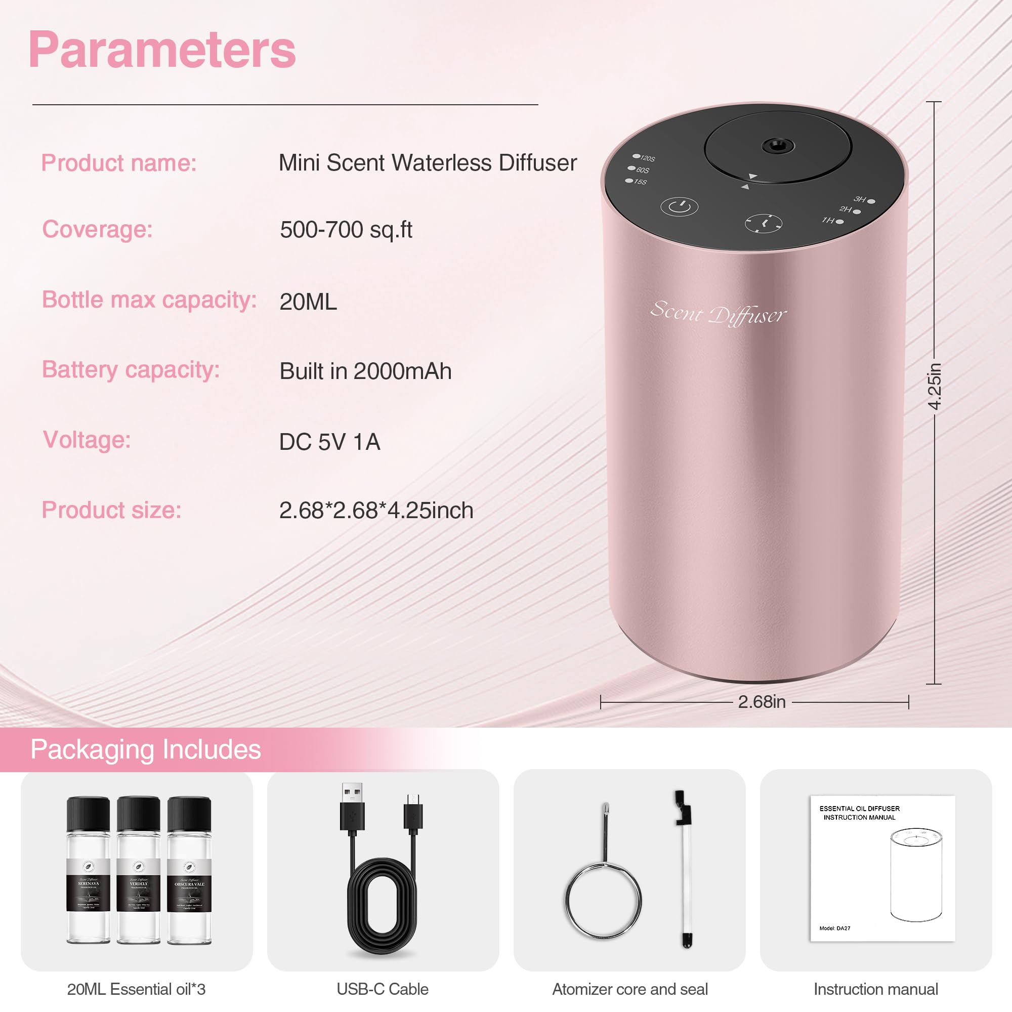 Diffuseur de parfum sans eau, rose