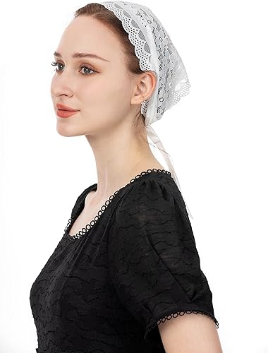 Vista 2 de Wgior Velos católicos para la capilla de la iglesia velos latinos Mass Head Cover Diadema Pañuelo Tie Style Floral Headwrap