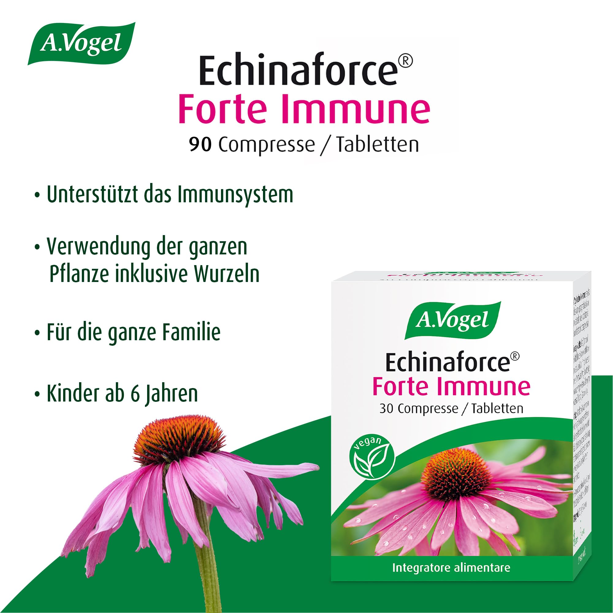 A.Vogel Echinaforce Forte Immune Tabletten 3 x 30 Stück, Immunsystem und Abwehrkraft, Nahrungsergänzungsmittel aus Echinacea Purpurea Extract, vegan, glutenfrei, laktosefrei