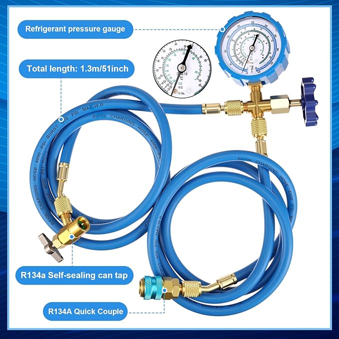 Kit de Manguera y Manómetro para Recarga de Refrigerante AC R410A Mudder miniatura 2
