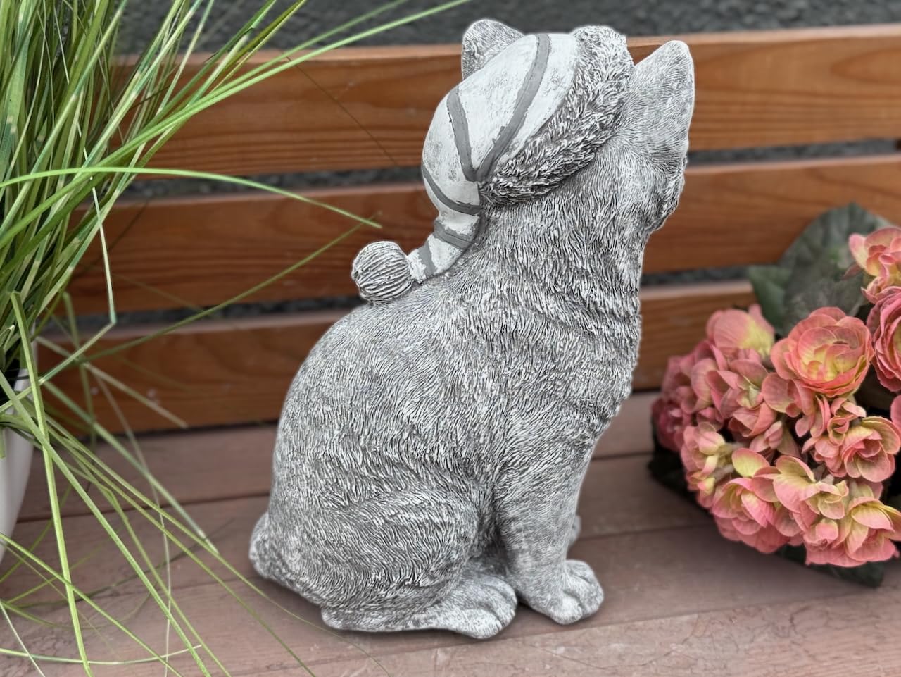 stoneandstyle Figurine chat en pierre - Bonnet de sommeil - Résistant au gel - En pierre - Hauteur : 30 cm - Poids : 5,6 kg