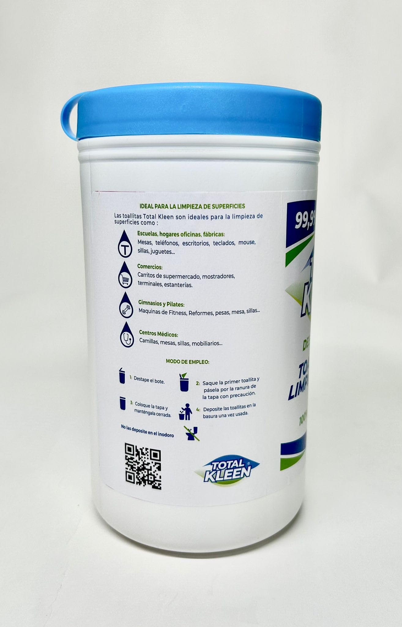 Toallitas de limpieza multiusos Total Kleen para todas las superfícies - 100% Biodegradable - Limpieza en una sola pasada - Envase 100% Reciclable - Bote 100 Toallitas Desinfectantes