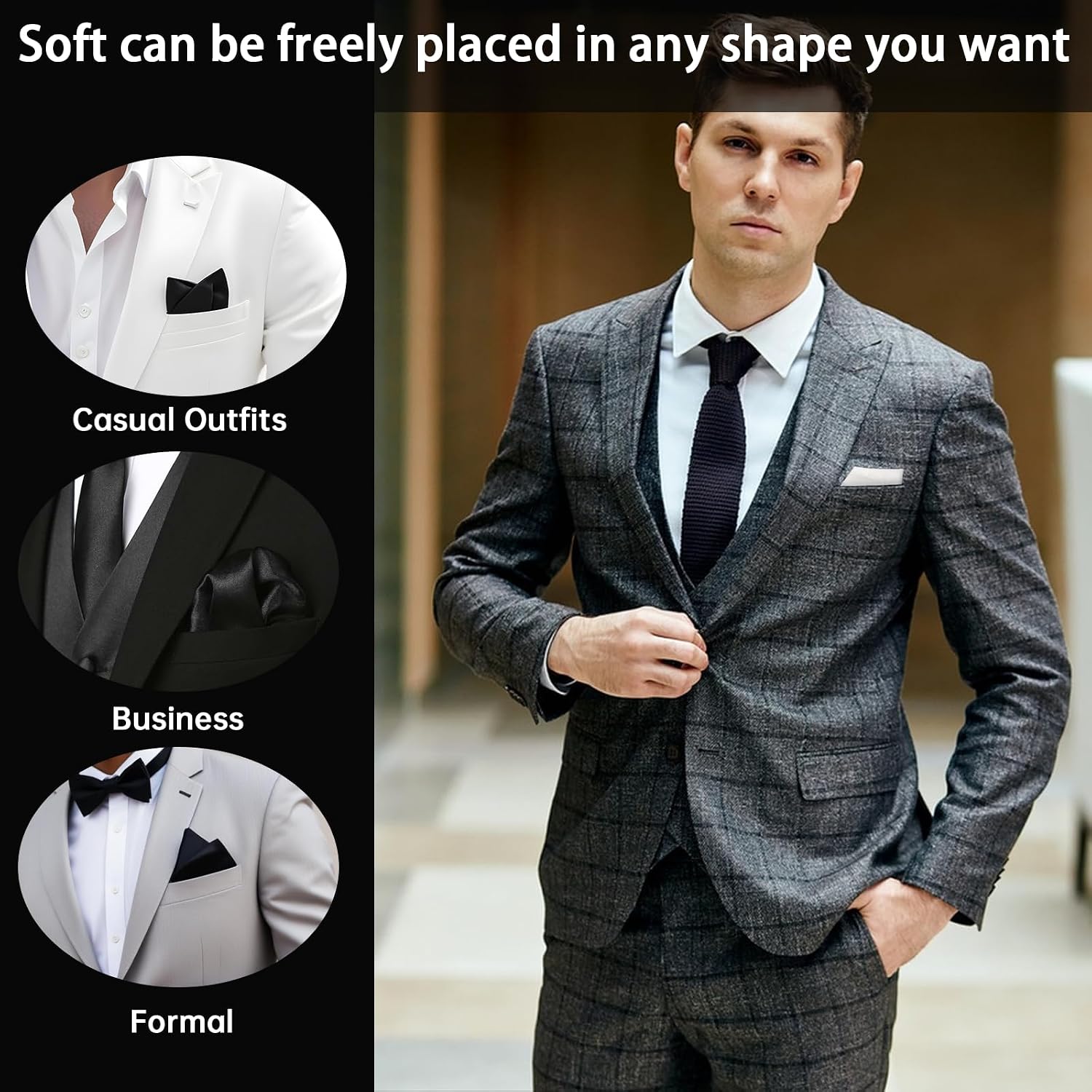 Mens Pocket Square Satin Pocket Square Solid Color Handkerchief Suit Pocket Squares for Business Dinner Wedding