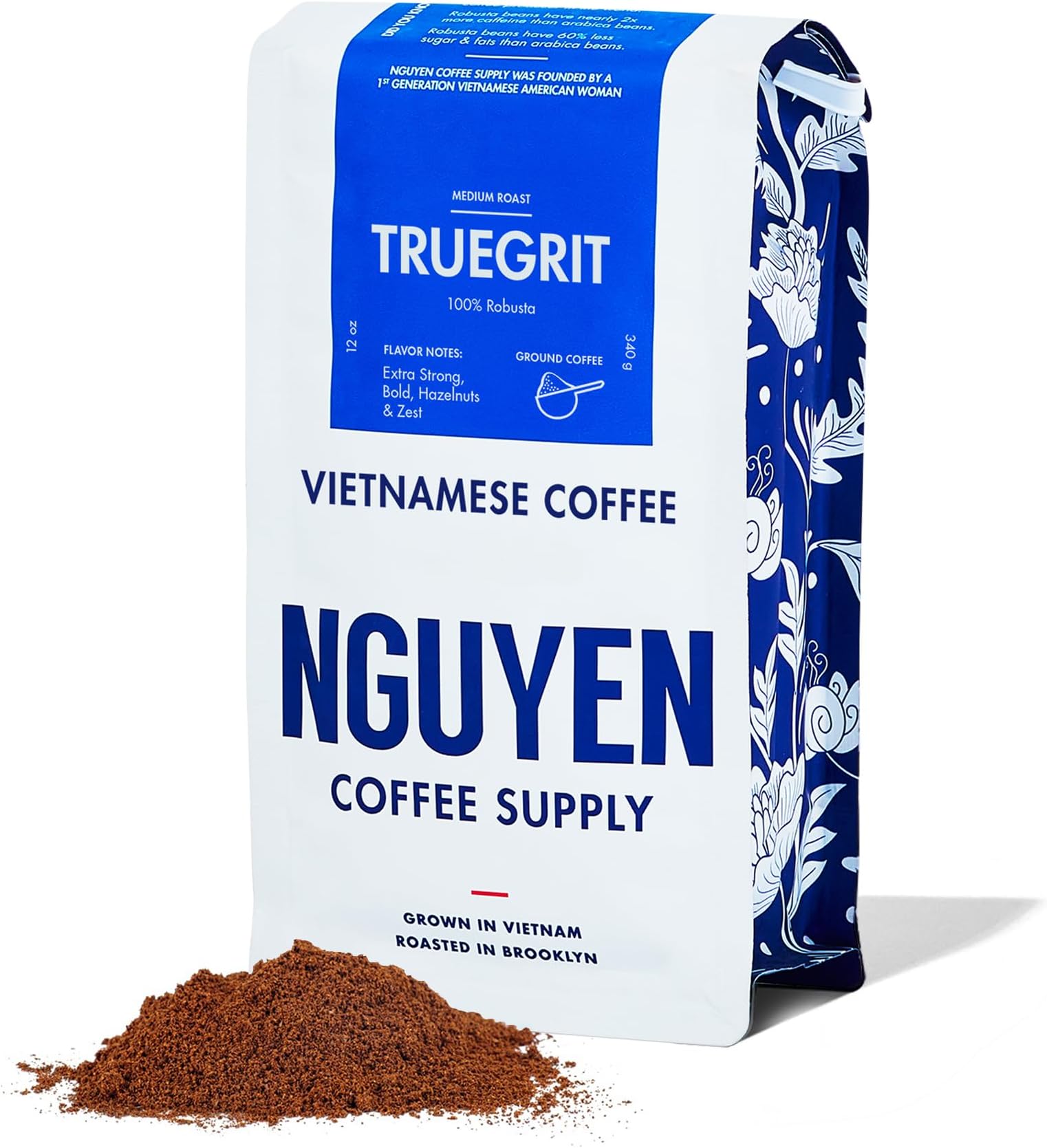 - Truegrit Robusta: Medium Roast Ground Coffee Beans, Vietnamese Single Origin, Direct Trade, Low Acid with High Caffeine Content, Roasted in Brooklyn [12 oz Bag]