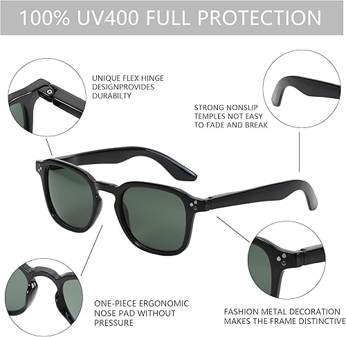 Miniatura 5 de ZENOTTIC Lentes de sol polarizados retro para mujer y hombre para cara pequeña, tonos clásicos cuadrados vintage, 100% protección UV a la moda