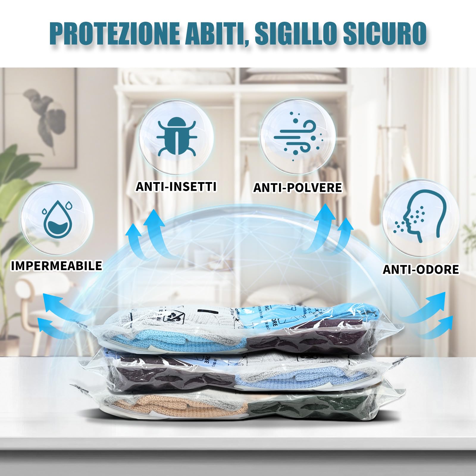 Accenter Sacchetti Sottovuoto Vestiti 5 Pezzi Sacchi Sottovuoto Piumoni 3XL 100x80cm 2L 80x60cm Buste Sottovuoto Vestiti Per contenere vestiti, lenzuola, piumoni, cuscini e coperte