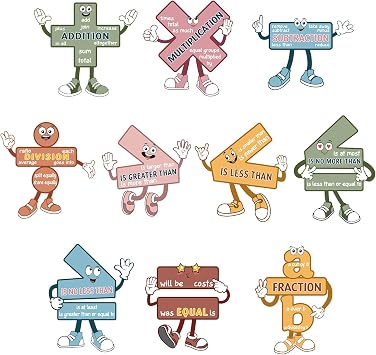 Sereliy Math Symbol Posters Bulletin Board for Classroom Decor, 10PCS Math Symbols Education Learning Posters, Mathematics Sign Cutouts for Elementary School Grade 2th 3th 4th 5th