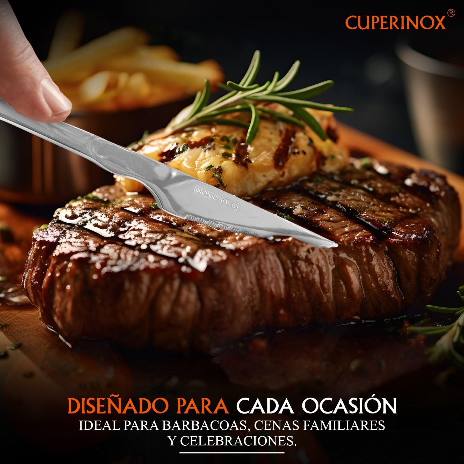 Cuchillos de Mesa Acero Inoxidable – Set 12 Cuchillos para Carne con Filo Dentado – Aptos Lavavajillas – Uso Diario y Profesional