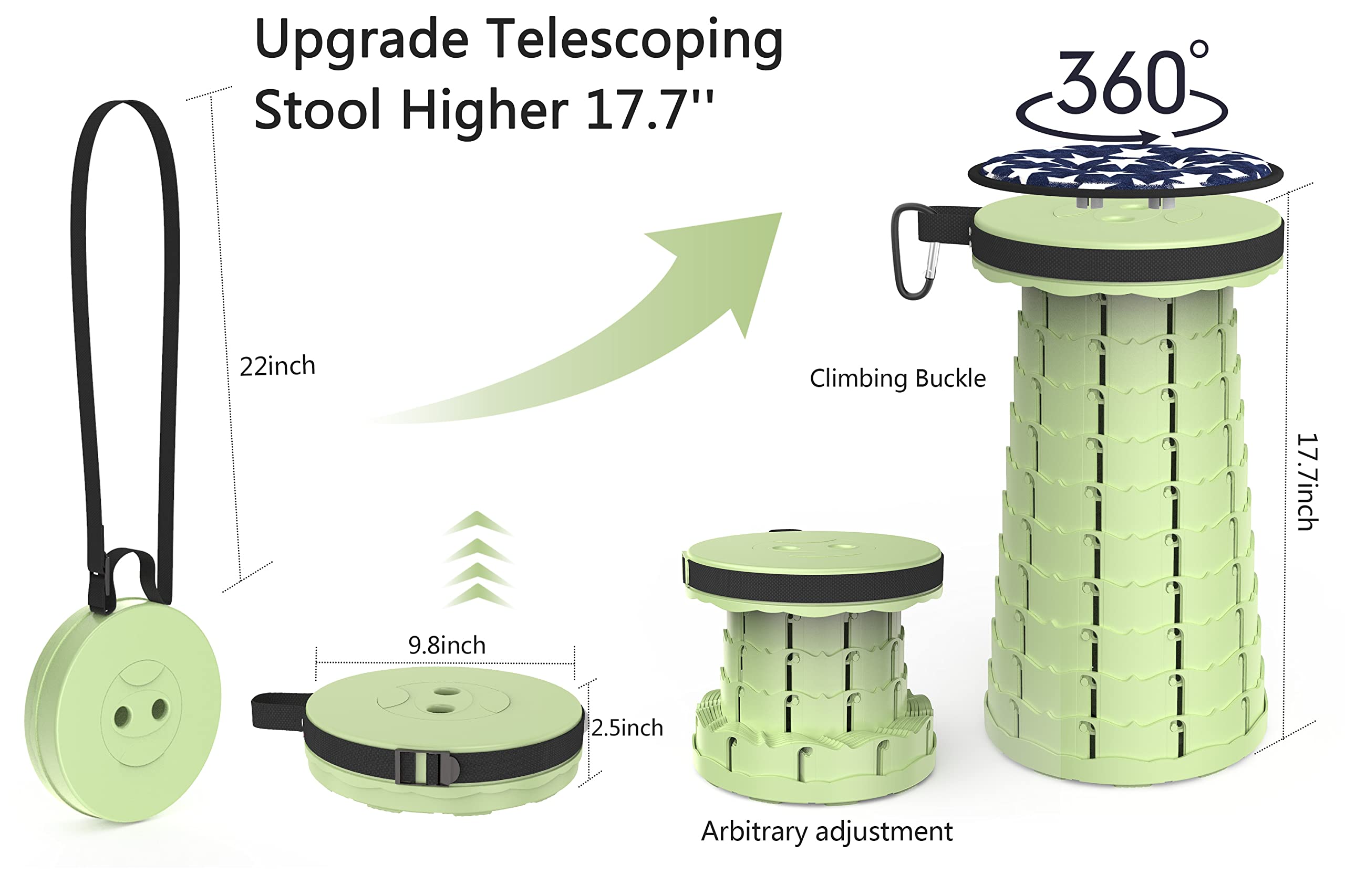 Sgabello pieghevole portatile con cuscino, leggero, sgabello telescopico per campeggio, pesca e barbecue, sedile compatto e resistente, per uso interno o esterno, supporta fino a 200 kg