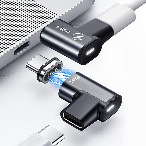 Adaptador magnético USB tipo C, paquete de 2, adaptador USB C magnético de 24 pines con PD 140 W, USB4, transferencia de datos de 20 Gbps 8K 60Hz