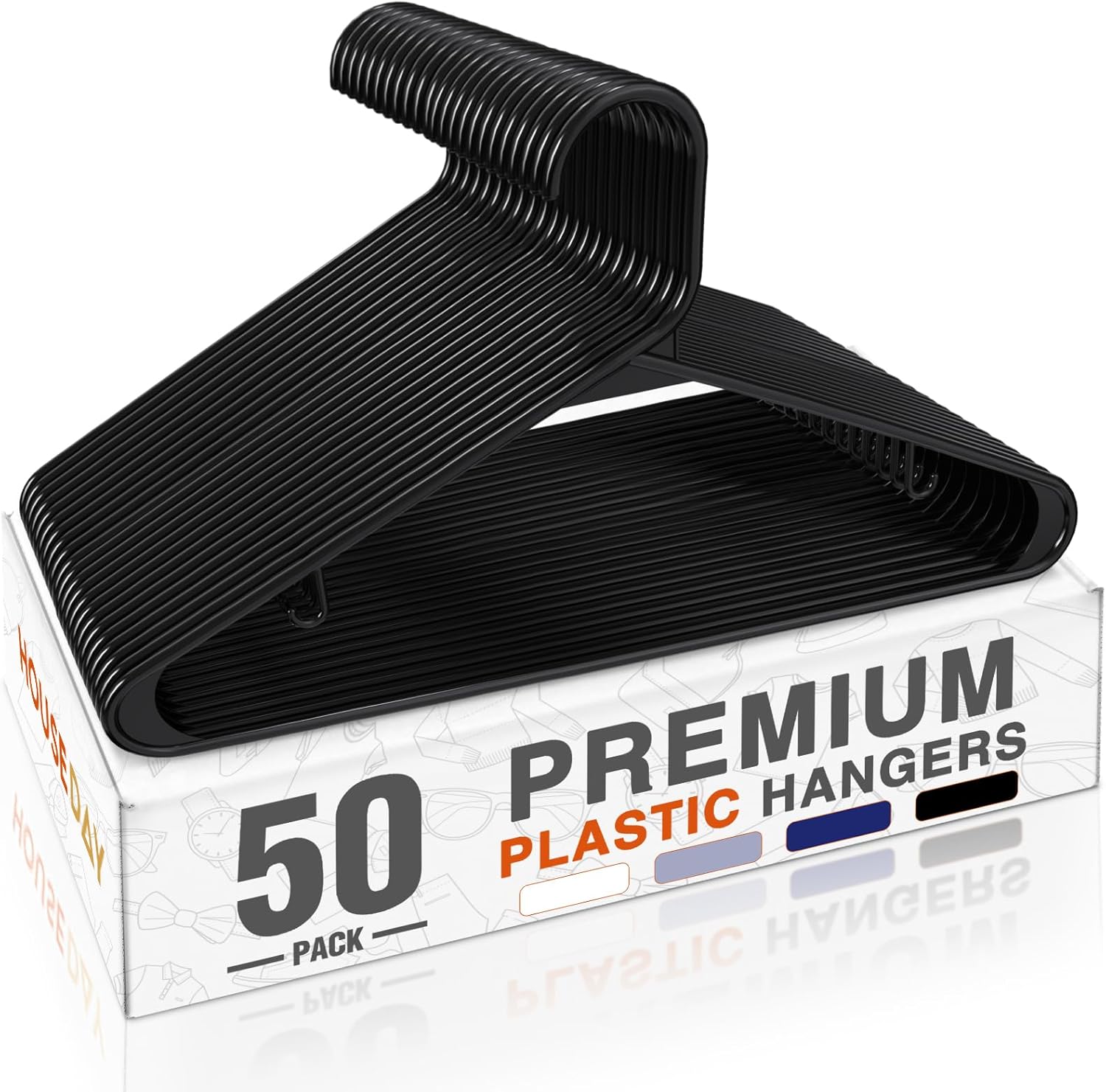 HOUSE DAY Black Plastic Hangers 50 Pack, Plastic Clothes Hangers Shirt Hangers, Space Saving Plastic Coat Hangers for Closet, Clothing Hangers Adult Hangers for Shirts, Coats, Skirt, Dress 50 Pack Black