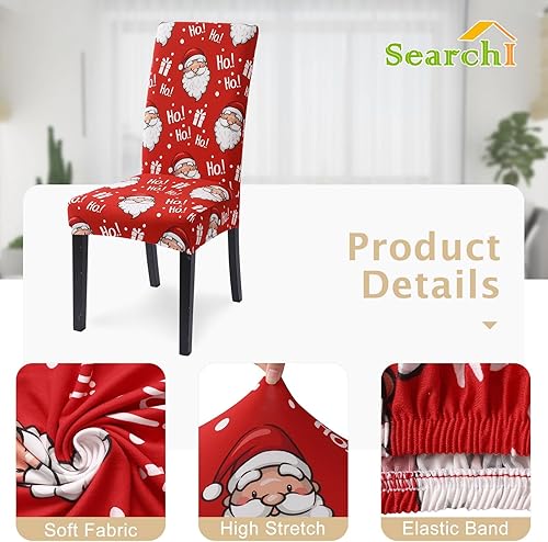 Miniatura 3 de SearchI Juego de 6 fundas para silla de Navidad, fundas elásticas para sillas de cocina, extraíbles y lavables, para sillas Parsons en comedor,
