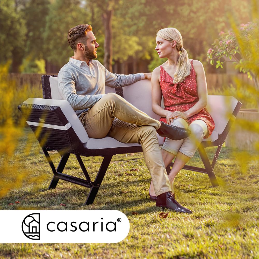 Casaria® Banc de Jardin Noir/Blanc polyrotin Fonction Chaise Longue réglables Extérieur Jardin Terrasse Balcon Canapé