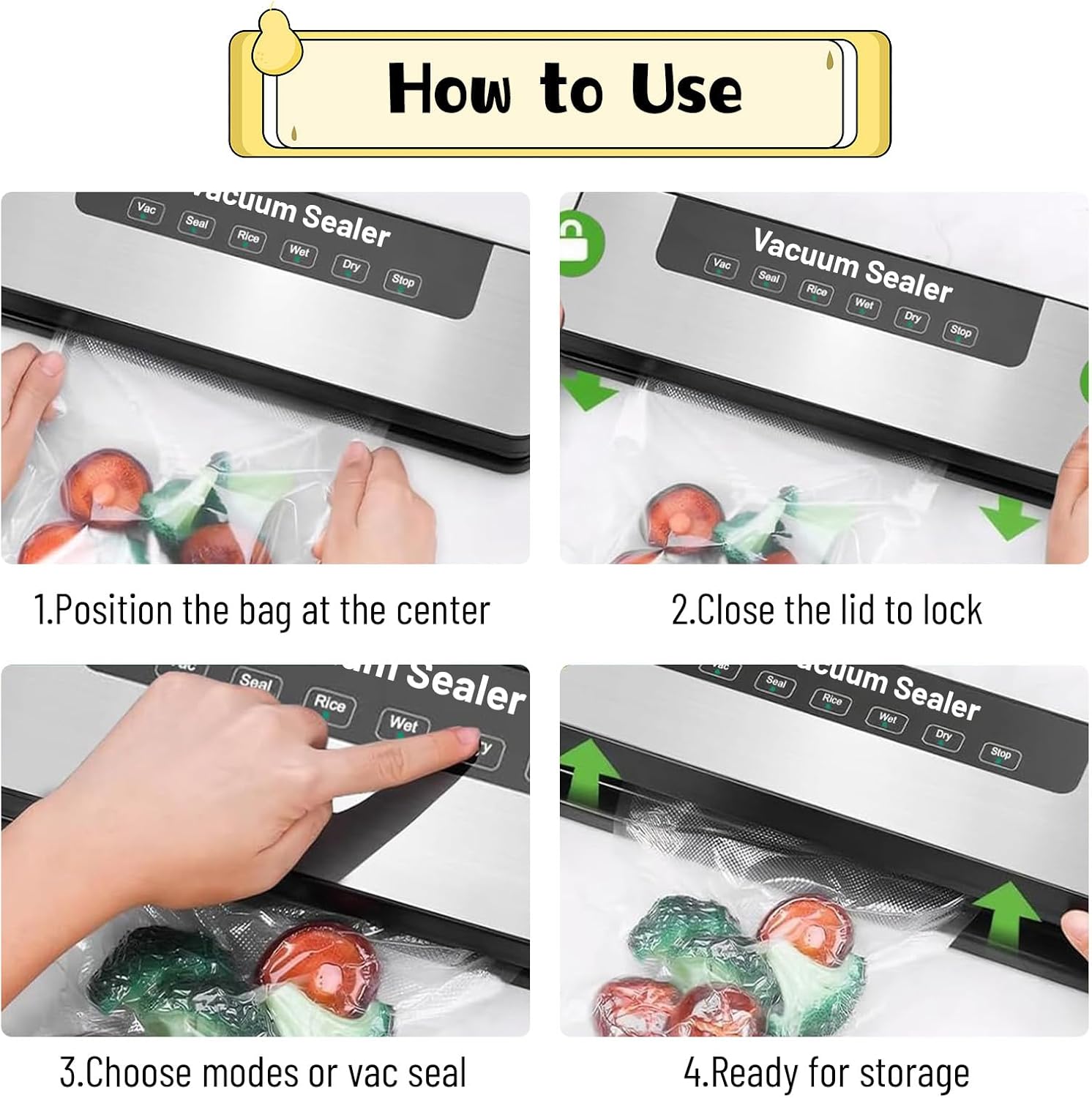 Food Vacuum Sealer Machine, 85KPA Strong Suction Power for Food Preservation, 120W Automatic Vacuum Air Sealing System with Detachable Base for Easy Clean, Compact Design, Quiet, Dry Moist Modes
