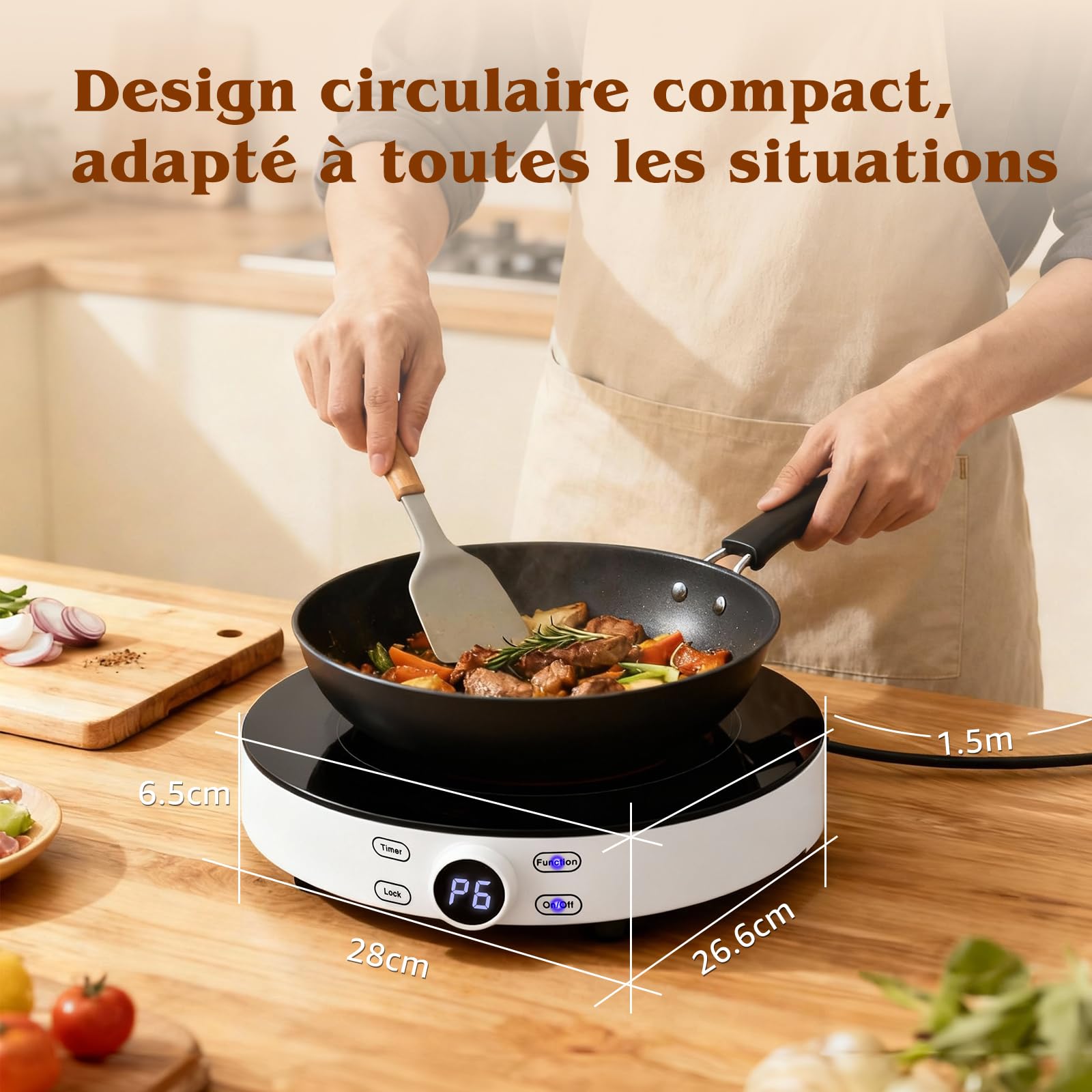 Aigostar Cookmate - Plaque à induction portable de 2000W. Design rond exclusif , 9 niveaux de puissance, minuterie avec arrêt. Convient aux récipients compatibles avec l’induction de 12-26 cm.