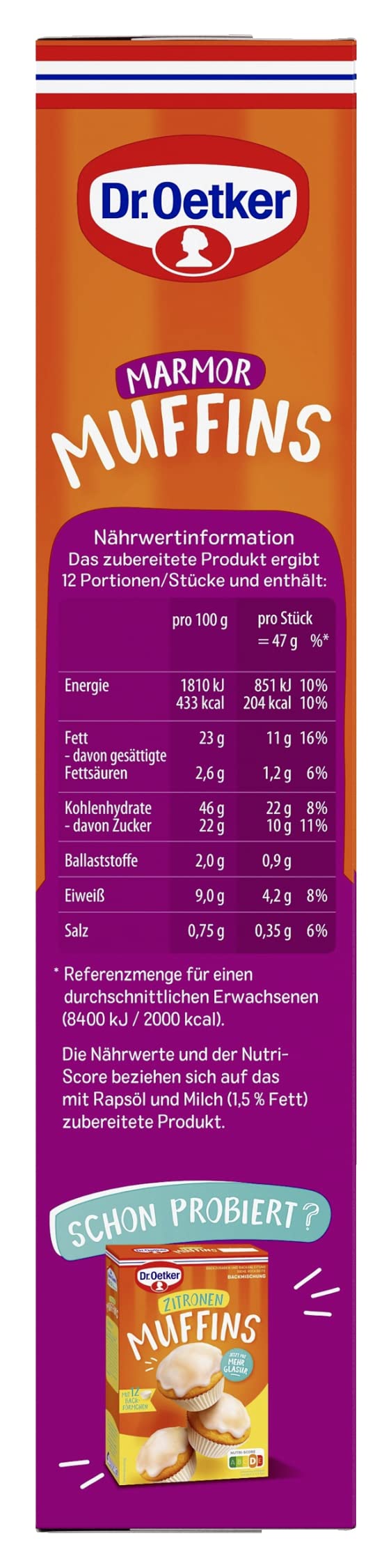Dr. Oetker Marmor-Muffins, 8 x 320 g, Backmischung für hellen & dunklen Rührteig, zum Zubereiten von 12 individuell marmorierten Muffins, inkl. Papierbackförmchen