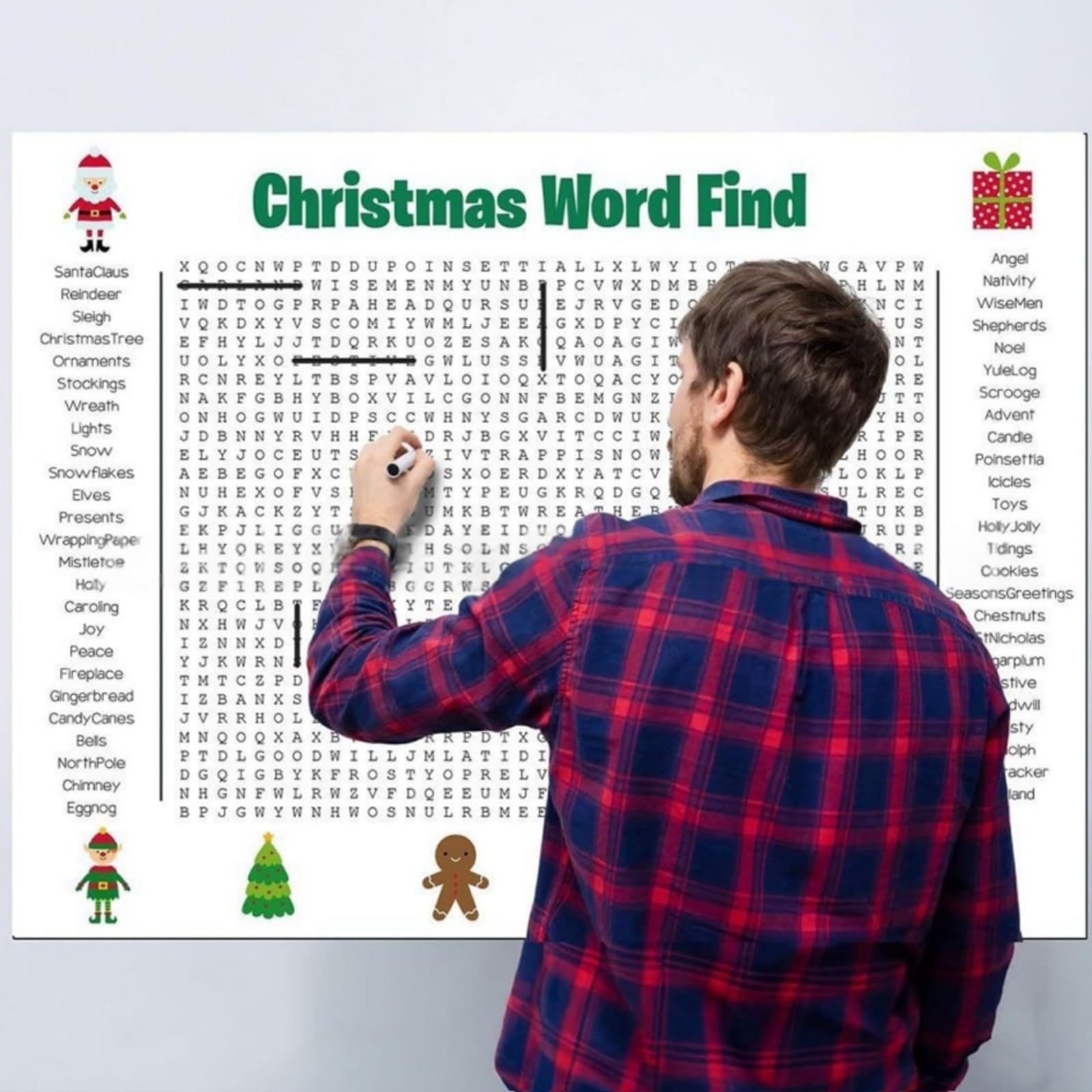 CNANRNANC Christmas Word Search Poster, For Group Play With 50 Holiday Vocabulary Words, Thick Matte Paper Ensures Longevity And Repeated Use(multicolored)